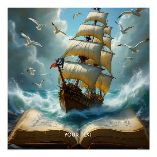 Fantasy Schattige schip Ocean Book Perfect Poster (Voorkant)