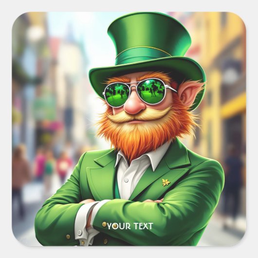 Fantasy Schattige Sharp Dressed Leprechaun Vierkante Sticker (Voorkant)