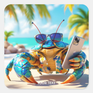 Fantasy Schattige Shell Crab Beach Vierkante Sticker