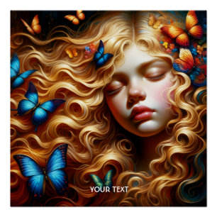 Fantasy Schattige Slapen Meisje Vlinders Perfect Poster