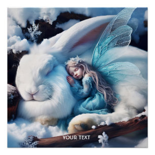 Fantasy Schattige slapend meisje Bunny Perfect Poster