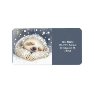 Fantasy Schattige Sleeping Sloth Snow Etiket