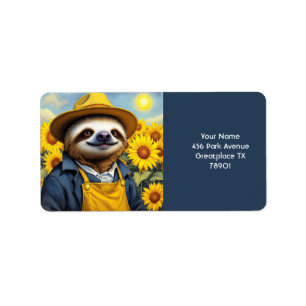 Fantasy Schattige Sloth Van Gogh Etiket