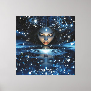 Fantasy Schattige Space Lady Face Canvas Afdruk