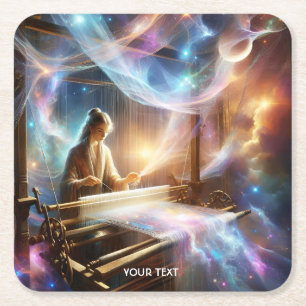 Fantasy Schattige Space Weaving Girl Vierkante Kartonnen Onderzetter