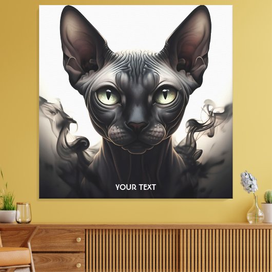 Fantasy Schattige Sphynx Black Cat Canvas Afdruk (Insitu (Woonkamer))