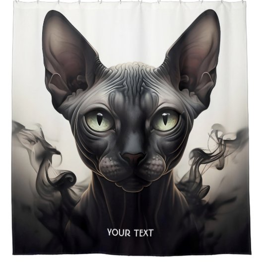 Fantasy Schattige Sphynx Black Cat Douchegordijn (Voorkant)