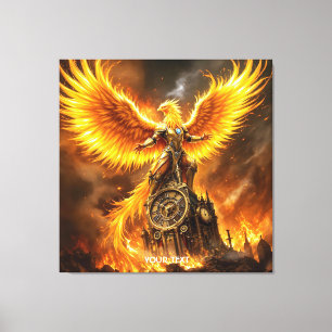 Fantasy Schattige Steampunk Flames Phoenix Canvas Afdruk