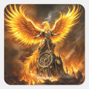 Fantasy Schattige Steampunk Flames Phoenix Vierkante Sticker