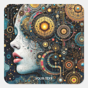 Fantasy Schattige Steampunk Mechanic Girl Vierkante Sticker