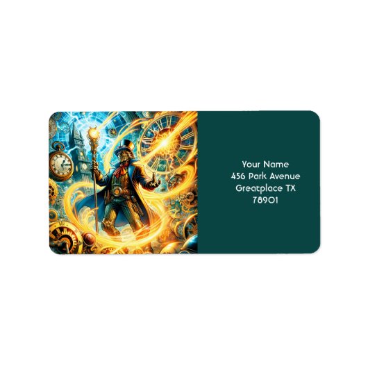Fantasy Schattige Stoomtech Tijdszaaier Etiket (Voorkant)