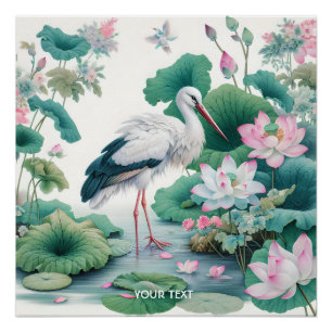 Fantasy Schattige Stork Flowers Lake Perfect Poster