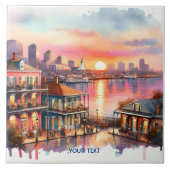 Fantasy Schattige Sunset New Orleans Uitzicht Tegeltje (Voorkant)