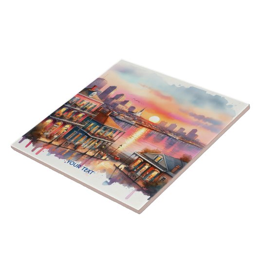 Fantasy Schattige Sunset New Orleans Uitzicht Tegeltje (Zijkant)