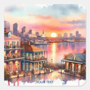 Fantasy Schattige Sunset New Orleans Uitzicht Vierkante Sticker