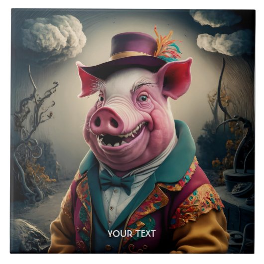 Fantasy Schattige Top Hat Pig Tegeltje (Voorkant)