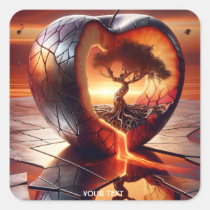 Fantasy Schattige Tree Apple Fire Vierkante Sticker