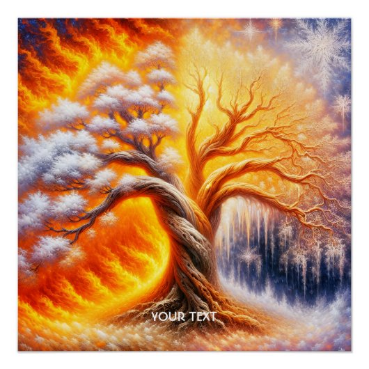 Fantasy Schattige Tree Fire Snow Perfect Poster (Voorkant)