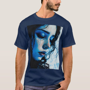 Fantasy Schattige Triest Meisje Blauw T-shirt