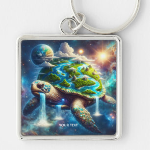 Fantasy Schattige Turtle Space Earth Sleutelhanger