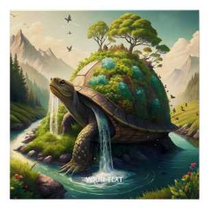 Fantasy Schattige Turtle Waterfall Forest Perfect Poster