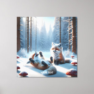 Fantasy Schattige twee Baby vossen Canvas Afdruk