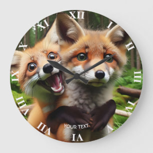 Fantasy Schattige Two Foxes Forest Grote Klok
