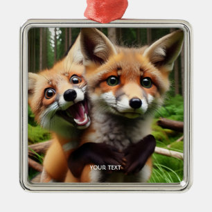 Fantasy Schattige Two Foxes Forest Metalen Ornament