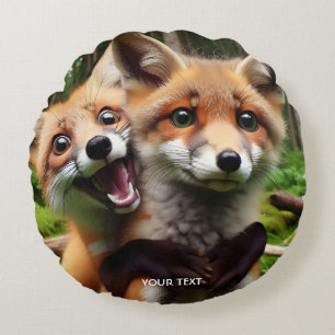 Fantasy Schattige Two Foxes Forest Rond Kussen