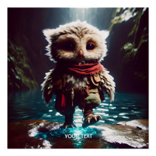 Fantasy Schattige Uil Adventurer Water Perfect Poster