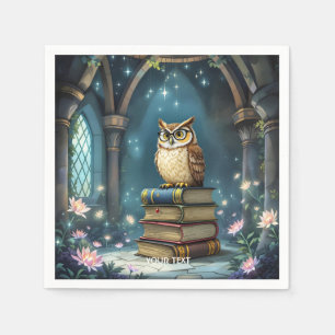 Fantasy Schattige Uil Brillen Boeken Servet