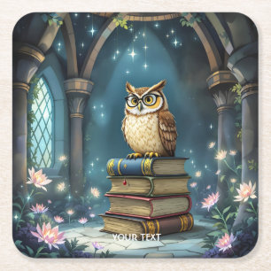 Fantasy Schattige Uil Brillen Boeken Vierkante Kartonnen Onderzetter