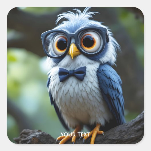 Fantasy Schattige Uil Brillen Bow Vierkante Sticker (Voorkant)