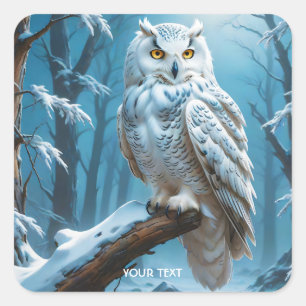 Fantasy Schattige Uil Sneeuwboom Vierkante Sticker