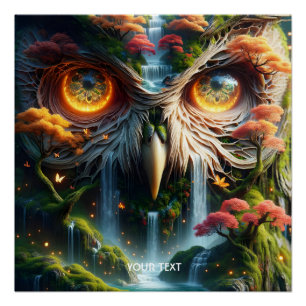 Fantasy Schattige Uil Waterval Trees Perfect Poster