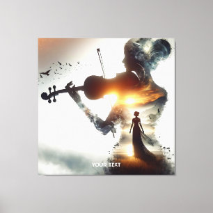 Fantasy Schattige Vioolmeisje Zon Canvas Afdruk