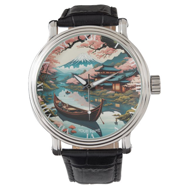 Fantasy Schattige Vivid Cherry Japans Landschap Horloge (Voorkant)
