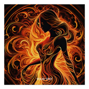 Fantasy Schattige Vivid Fire Meisje Flames Perfect Poster