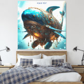 Fantasy Schattige Vivid Steampunk Whale Zee Canvas Afdruk (Insitu (Slaapkamer))