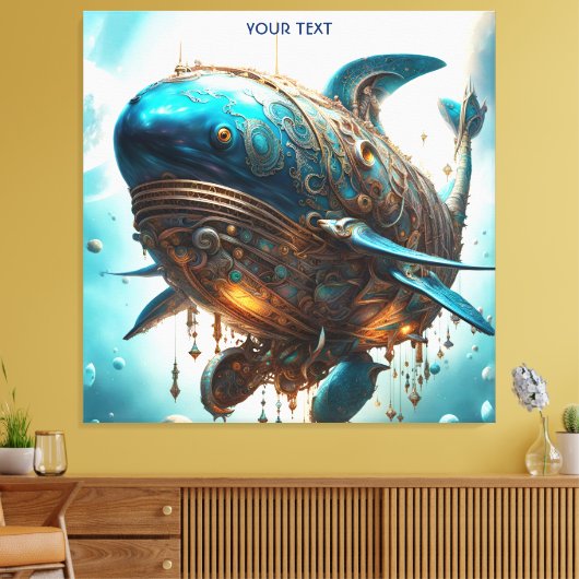 Fantasy Schattige Vivid Steampunk Whale Zee Canvas Afdruk (Insitu (Woonkamer))