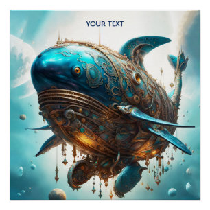 Fantasy Schattige Vivid Steampunk Whale Zee Perfect Poster
