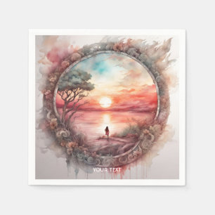 Fantasy Schattige Vivid Sunset Waterverf Meisje Servet