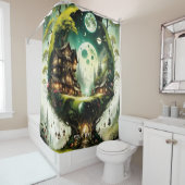 Fantasy Schattige Vivid Tree House Moon Douchegordijn (In situ)