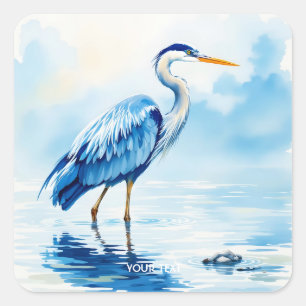 Fantasy Schattige Vogel Blauwe Waterverf Vierkante Sticker