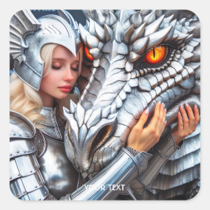 Fantasy Schattige Vrouw Warrior Dragon Vierkante Sticker