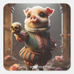 Fantasy Schattige Wacky Head Pig Vierkante Sticker
