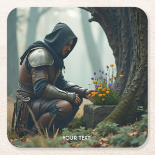 Fantasy Schattige Warrior Wild Flowers Vierkante Kartonnen Onderzetter