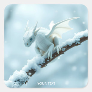 Fantasy Schattige Witte Baby Dragon Vierkante Sticker