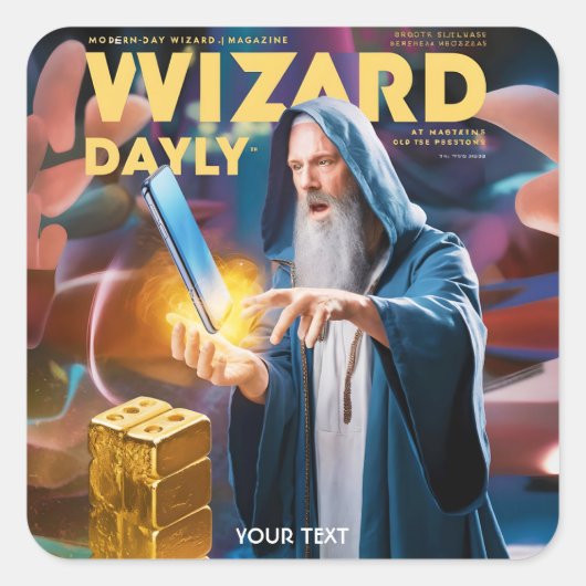 Fantasy Schattige Wizard Daily Magazine Vierkante Sticker (Voorkant)