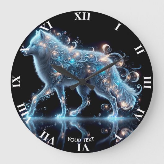 Fantasy Schattige Wolf Blue Reflection Grote Klok (Voorkant)